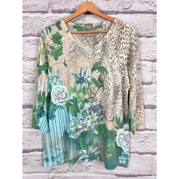 Chicos Women's (2) L Artsy Maximalist Floral Animal Print Mixed Media Tunic Top - Picture 3 of 10